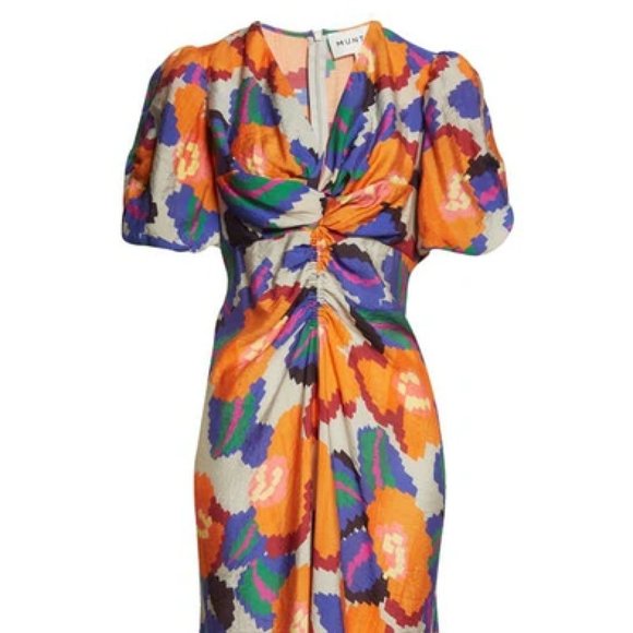 MUNTHE Gowny Ruched Puff Sleeve Dress sz. 36 - Picture 2 of 3